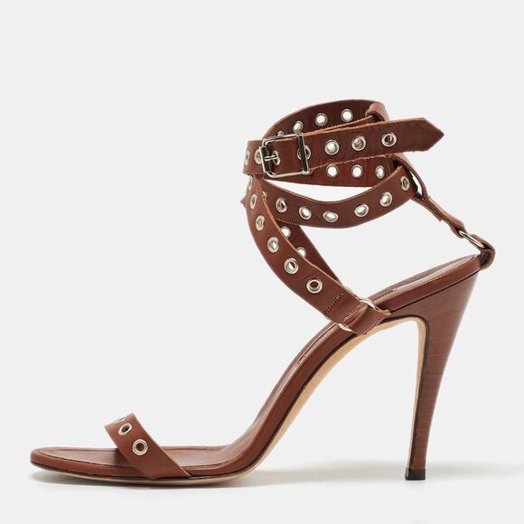 Manolo Blahnik Brown Leather Eyelet Ankle Strap Sandals Size 40.5,New Products : American Fashion Style Bags On Sale
